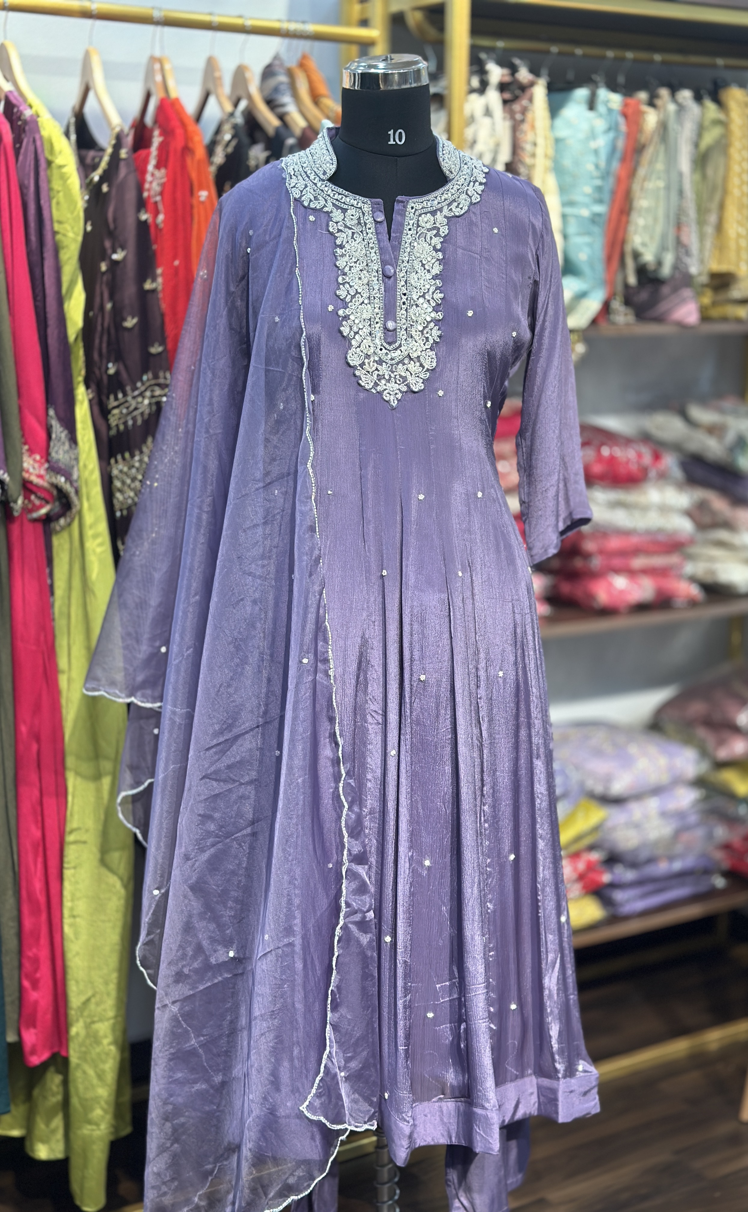 lavender anarkali suit